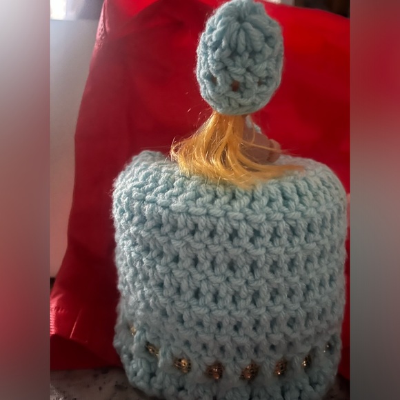 Hand Crafted Teal Blue with Gold Trim Toilet Paper Cover Doll Retro Collectible - Picture 3 of 4